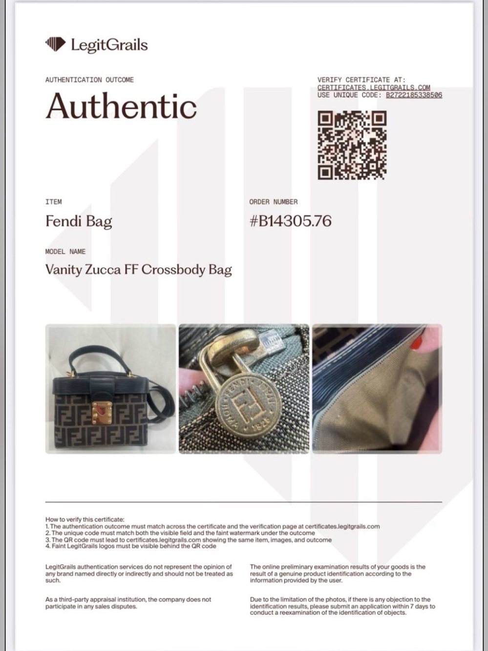 Fendi Zucca Canvas/Leather 2 way Vanity Bag Brown/Black Top Handle COA Dust Bag - Picture 16 of 16